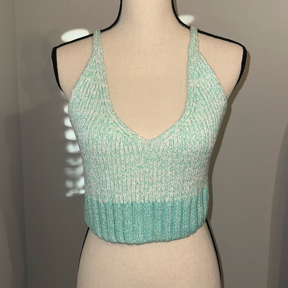 Free People Mint Green White Cropped Knit Tank